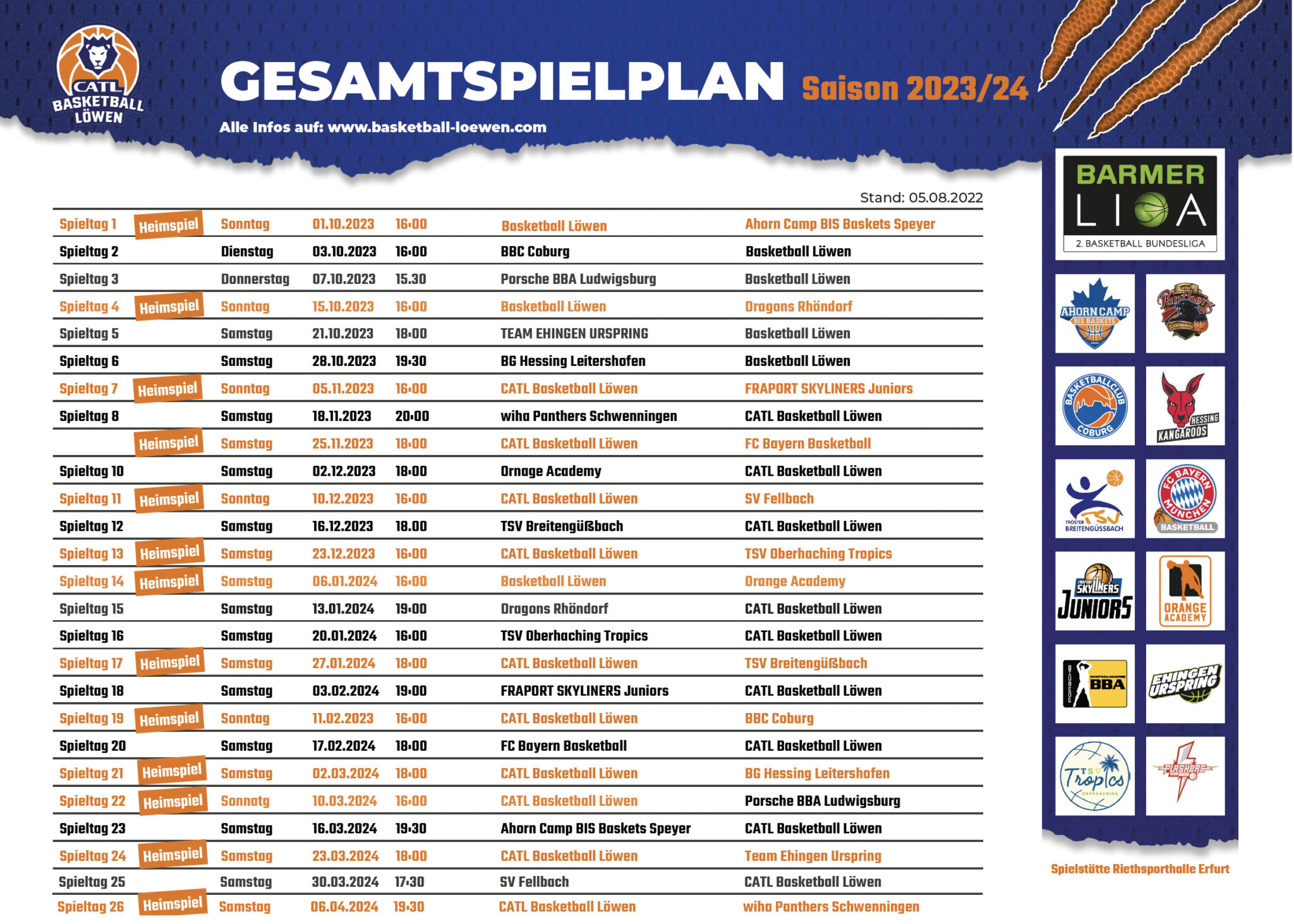 Spielpläne Saison 2023/2024 670 Spiele in der ProA und ProB CATL